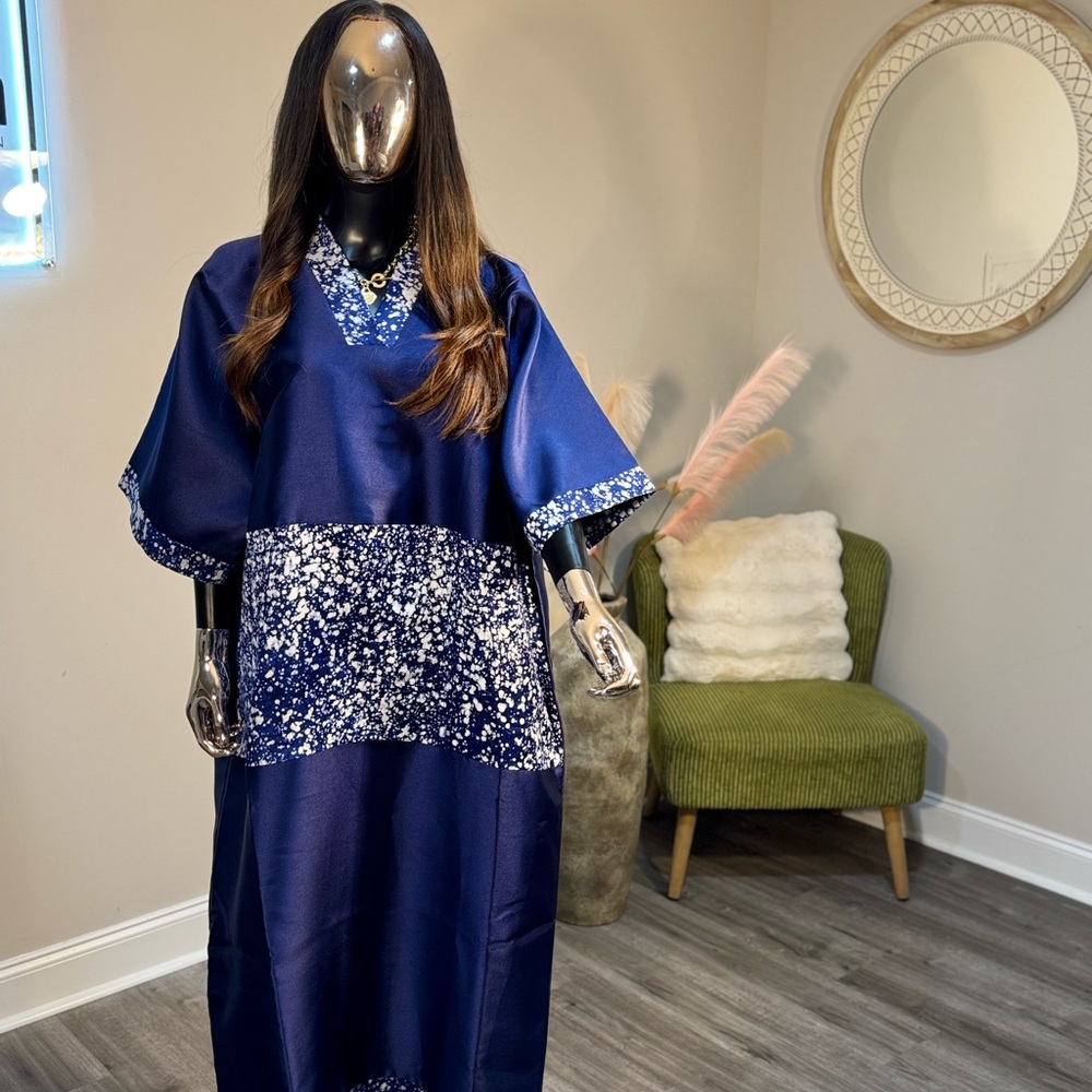 Hajara Elegant Blue and White Maxi Kaftan Dress